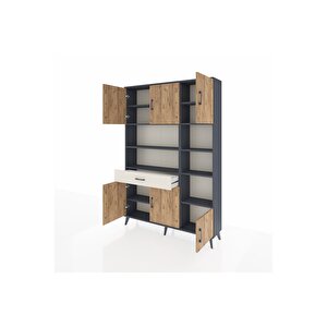 Arges Dolap 10 Raflı Tek Çekmeceli 6 Kapaklı 132x30x195 Antrasit-çam/aytaşı