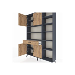 Arges Gardrop 10 Raflı Tek Çekmeceli 4 Kapaklı 132x30x195 Antrasit-çam