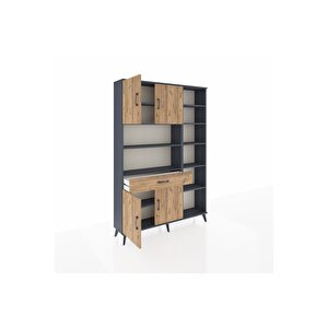 Arges Gardrop 10 Raflı Tek Çekmeceli 4 Kapaklı 132x30x195 Antrasit-çam