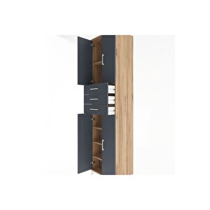 Hyperion Dolap 5 Raflı 3 Çekmeceli 4 Kapaklı 60x44x243 Çam-antrasit