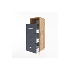 Hyperion Dolap Tek Raflı 3 Çekmeceli 44x44x134 Çam-antrasit