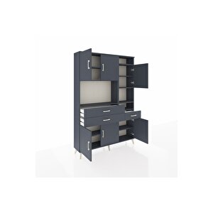 Arges Gardrop 10 Raflı 3 Çekmeceli 6 Kapaklı 132x30x195 Antrasit-antrasit