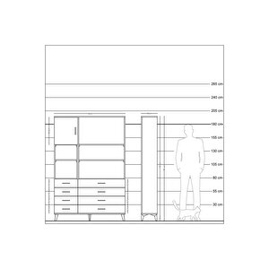 Arges Dolap 7 Raflı 8 Çekmeceli Tek Kapaklı  132x30x195 Aytaşı-çam/antrasit