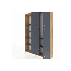 Arges Gardrop 6 Raflı 4 Kapaklı Tek Askılı 132x30x195 Çam-antrasit