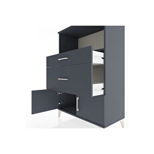 Hyperion Dolap Tek Raflı 2 Çekmeceli 2 Kapaklı 88x44x134 Antrasit-antrasit