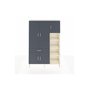 Arges Gardrop 10 Raflı Tek Çekmeceli 5 Kapaklı 132x30x195 Aytaşı-antrasit