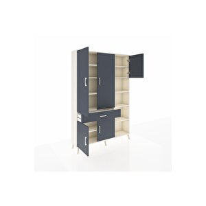 Arges Gardrop 10 Raflı Tek Çekmeceli 5 Kapaklı 132x30x195 Aytaşı-antrasit