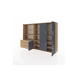 Hyperion Dolap 11 Raflı 3 Çekmeceli 5 Kapaklı 220x44x163 Çam-antrasit/çam