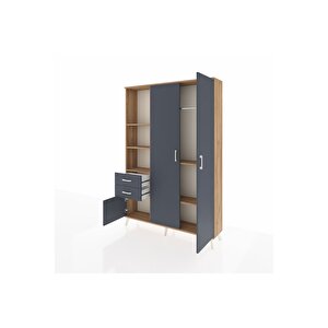 Arges Gardrop 5 Raflı 2 Çekmeceli Tek Askılı 132x30x195 Çam-antrasit