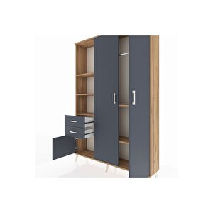 Arges Gardrop 5 Raflı 2 Çekmeceli Tek Askılı 132x30x195 Çam-antrasit