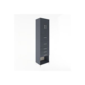 Hyperion Dolap 2 Raflı 5 Çekmeceli 2 Kapaklı 60x44x243 Antrasit-antrasit
