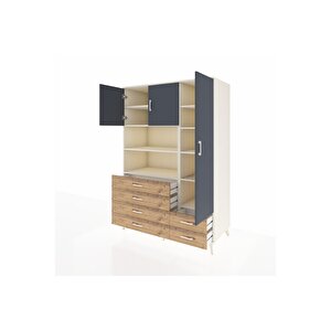 Kronos Dolap 9 Raflı 6 Çekmeceli 3 Kapaklı 132x59x195 Aytaşı-antrasit/çam