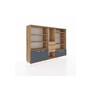 Hyperion Dolap 10 Raflı 2 Çekmeceli 4 Kapaklı 220x44x163 Çam-antrasit/çam