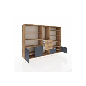 Hyperion Dolap 10 Raflı 2 Çekmeceli 4 Kapaklı 220x44x163 Çam-antrasit/çam