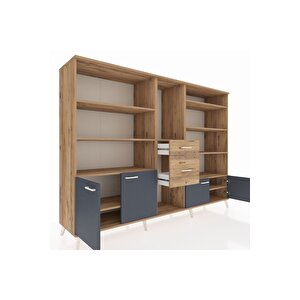 Hyperion Dolap 10 Raflı 2 Çekmeceli 4 Kapaklı 220x44x163 Çam-antrasit/çam