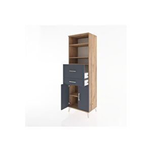 Hyperion Dolap 4 Raflı 2 Çekmeceli 2 Kapaklı 60x44x195 Çam-antrasit