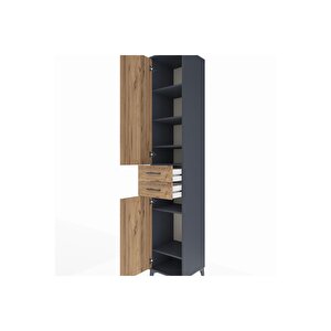 Hyperion Dolap 6 Raflı 2 Çekmeceli 2 Kapaklı 44x44x243 Antrasit-çam