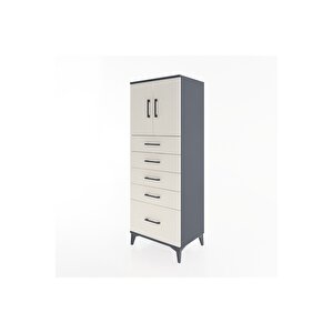 Hyperion Dolap 2 Raflı 5 Çekmeceli 2 Kapaklı 60x44x163 Antrasit-aytaşı