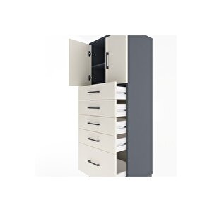 Hyperion Dolap 2 Raflı 5 Çekmeceli 2 Kapaklı 60x44x163 Antrasit-aytaşı