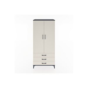 Hyperion Dolap 4 Raflı 3 Çekmeceli 2 Kapaklı 88x44x195 Antrasit-aytaşı