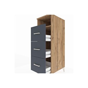 Kronos Dolap Tek Raflı 3 Çekmeceli 44x59x134 Çam-antrasit