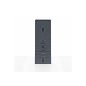 Arges Dolap 3 Raflı 6 Çekmeceli 4 Kapaklı 88x30x243 Antrasit-antrasit