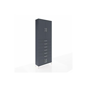 Arges Dolap 3 Raflı 6 Çekmeceli 4 Kapaklı 88x30x243 Antrasit-antrasit