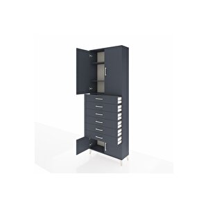 Arges Dolap 3 Raflı 6 Çekmeceli 4 Kapaklı 88x30x243 Antrasit-antrasit