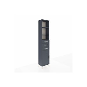 Arges Dolap 4 Raflı 3 Çekmeceli Tek Kapaklı 44x30x221 Antrasit-antrasit