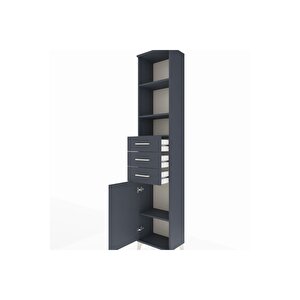 Arges Dolap 4 Raflı 3 Çekmeceli Tek Kapaklı 44x30x221 Antrasit-antrasit