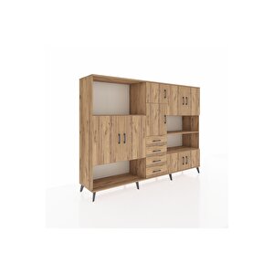 Hyperion Dolap 9 Raflı 4 Çekmeceli 8 Kapaklı 220x44x163 Çam-çam