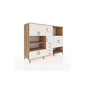 Kronos Dolap 10 Raflı 4 Çekmeceli 8 Kapaklı 220x59x163 Çam-aytaşı