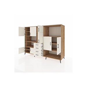 Kronos Dolap 10 Raflı 4 Çekmeceli 8 Kapaklı 220x59x163 Çam-aytaşı