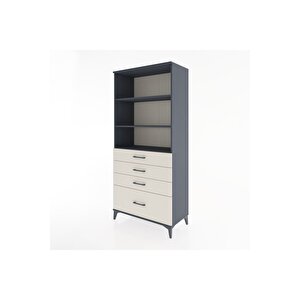 Hyperion Dolap 3 Raflı 4 Çekmeceli 88x44x195 Antrasit-aytaşı