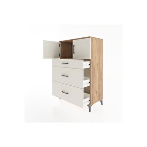 Hyperion Dolap Tek Raflı 3 Çekmeceli 2 Kapaklı 88x44x134 Çam-aytaşı