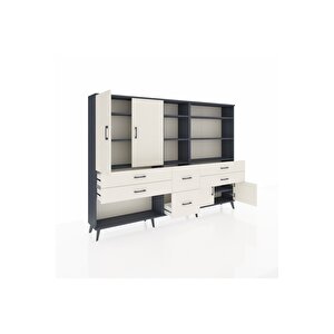 Arges Dolap 10 Raflı 6 Çekmeceli 4 Kapaklı 220x30x163 Antrasit-aytaşı