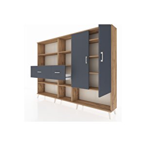 Arges Dolap 10 Raflı 2 Çekmeceli 2 Kapaklı 220x30x163 Çam-antrasit