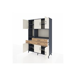 Hyperion Dolap 9 Raflı 3 Çekmeceli 6 Kapaklı 132x44x195 Antrasit-aytaşı/çam