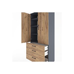 Hyperion Dolap 4 Raflı 3 Çekmeceli 2 Kapaklı 88x44x195 Antrasit-çam