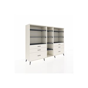 Hyperion Dolap 10 Raflı 6 Çekmeceli  220x44x163 Aytaşı-antrasit/aytaşı