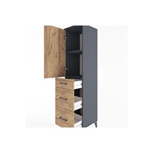 Hyperion Dolap 2 Raflı 3 Çekmeceli Tek Kapaklı 44x44x182 Antrasit-çam