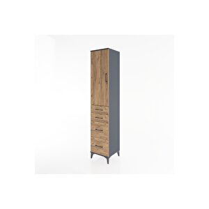 Hyperion Dolap 3 Raflı 4 Çekmeceli Tek Kapaklı 44x44x221 Antrasit-çam