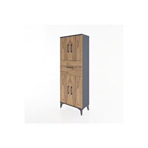 Arges Dolap 2 Raflı Tek Çekmeceli 4 Kapaklı 60x30x163 Antrasit-çam
