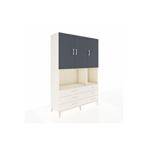Hyperion Dolap 6 Raflı 6 Çekmeceli 3 Kapaklı 132x44x195 Aytaşı-antrasit/aytaşı