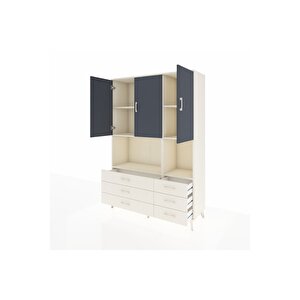 Hyperion Dolap 6 Raflı 6 Çekmeceli 3 Kapaklı 132x44x195 Aytaşı-antrasit/aytaşı