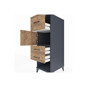 Kronos Dolap Tek Raflı 3 Çekmeceli Tek Kapaklı 44x59x134 Antrasit-çam