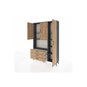 Arges Gardrop 7 Raflı 3 Çekmeceli 3 Kapaklı 132x30x195 Antrasit-çam