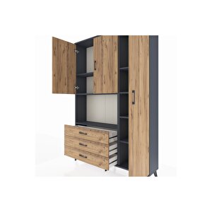 Arges Gardrop 7 Raflı 3 Çekmeceli 3 Kapaklı 132x30x195 Antrasit-çam