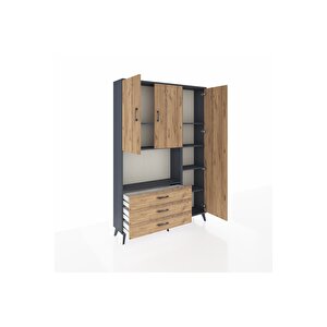 Arges Gardrop 7 Raflı 3 Çekmeceli 3 Kapaklı 132x30x195 Antrasit-çam