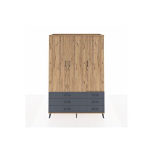 Kronos Dolap 5 Raflı 6 Çekmeceli Tek Askılı 132x59x195 Çam-çam/antrasit